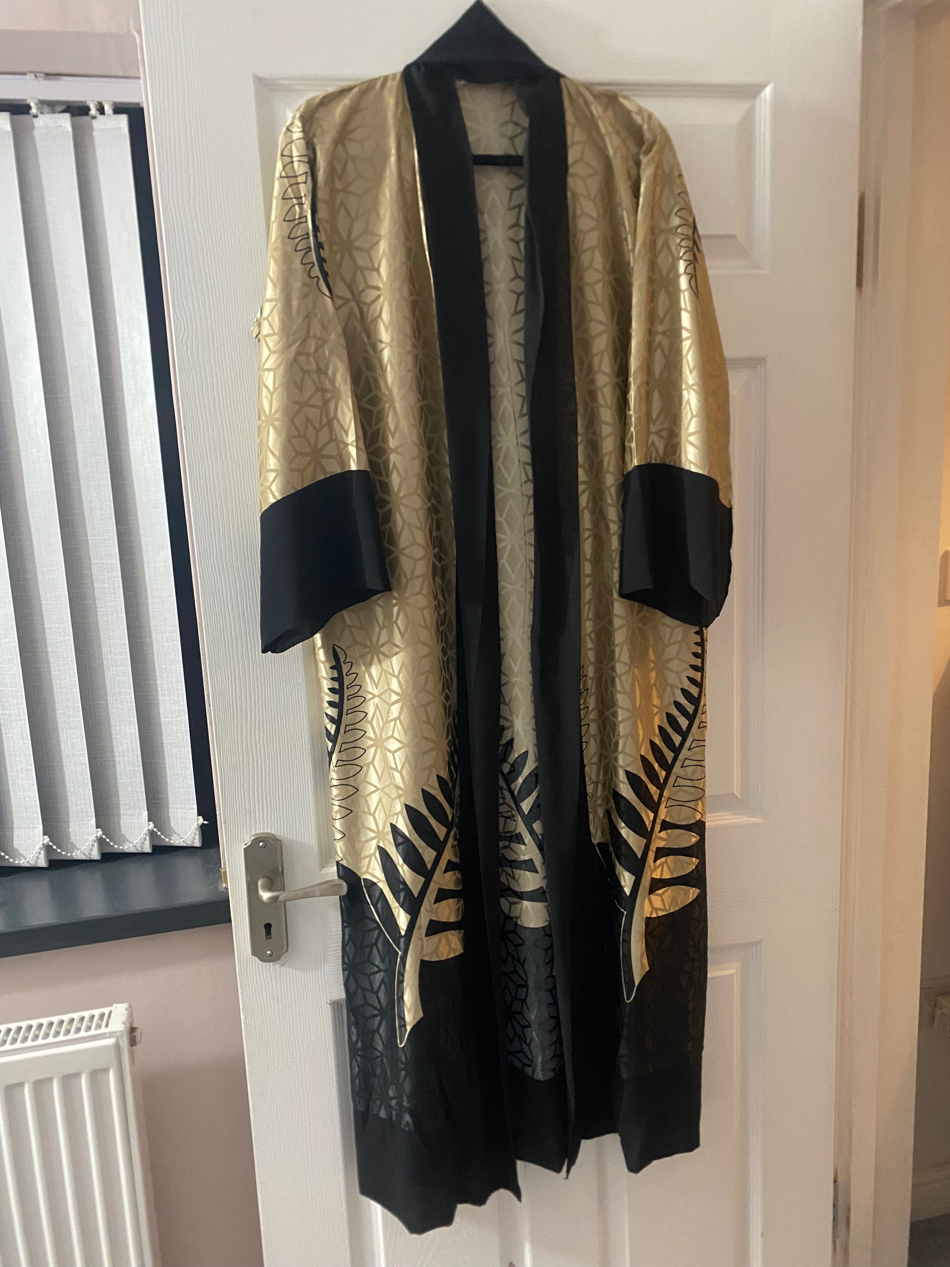 Batwing Kimono Satin abaya in Gold and Black