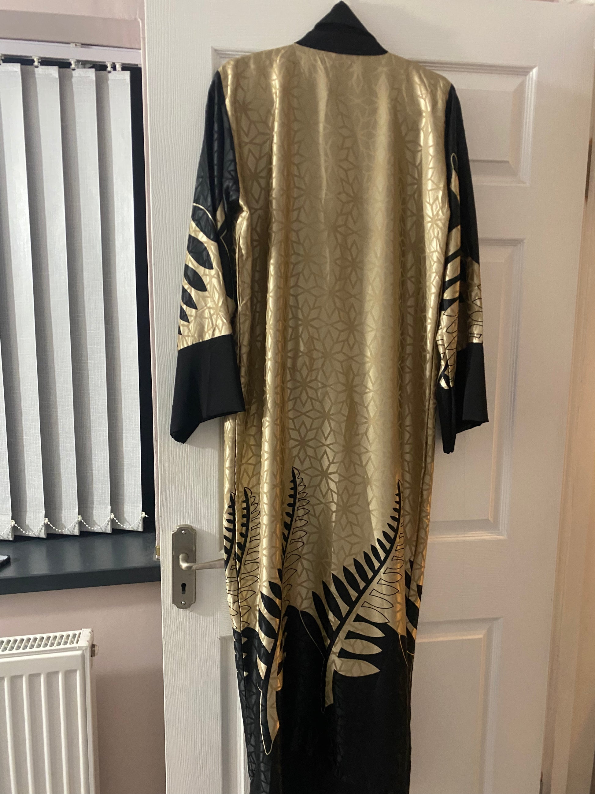 Batwing Kimono Satin abaya in Gold and Black