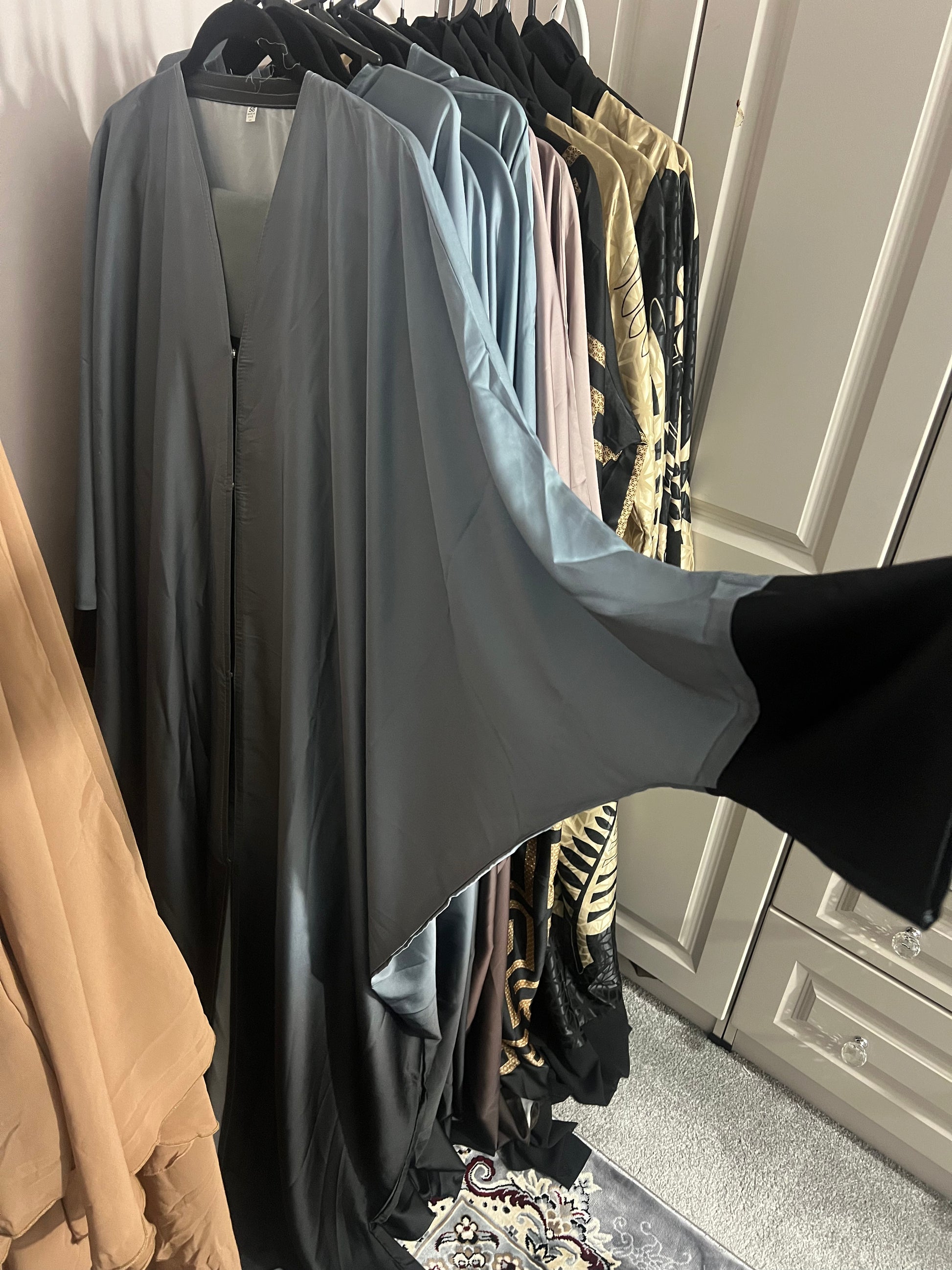 Women's Batwing Satin Abaya in Grey Tie-Dye