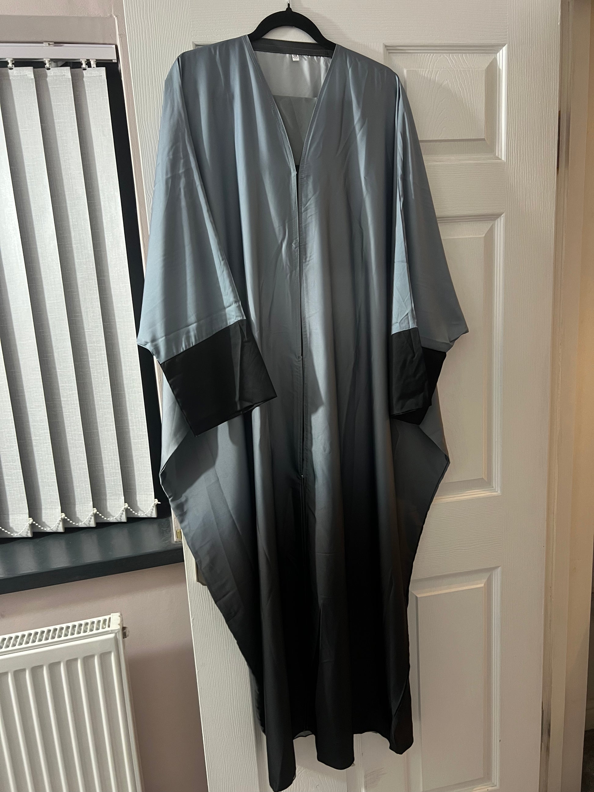 Women's Batwing Satin Abaya in Grey Tie-Dye