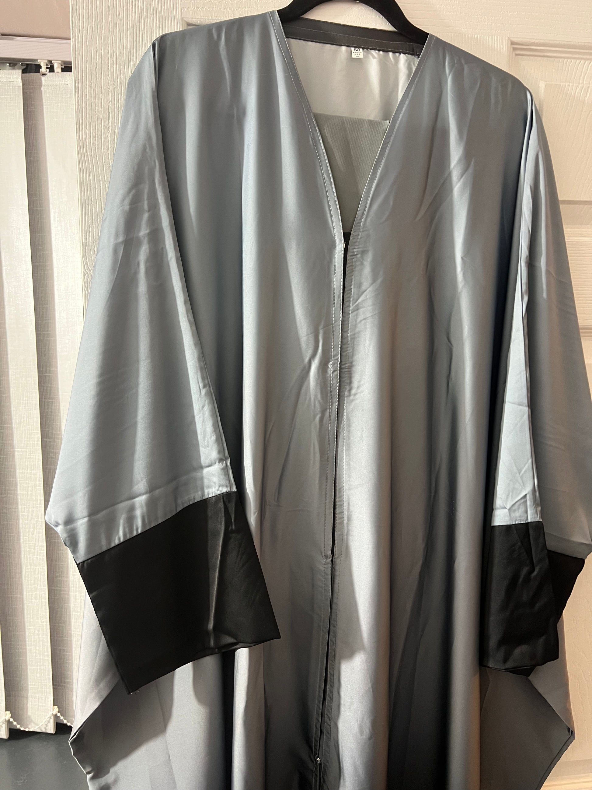 Women's Batwing Satin Abaya in Grey Tie-Dye