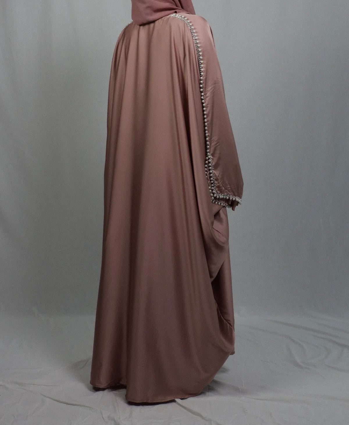 Satin abaya set, pink abaya for women, luxury batwing abaya, abaya with inner slip and hijab, 4 piece abaya set, long dress, eid dress, long abaya, satin abaya
