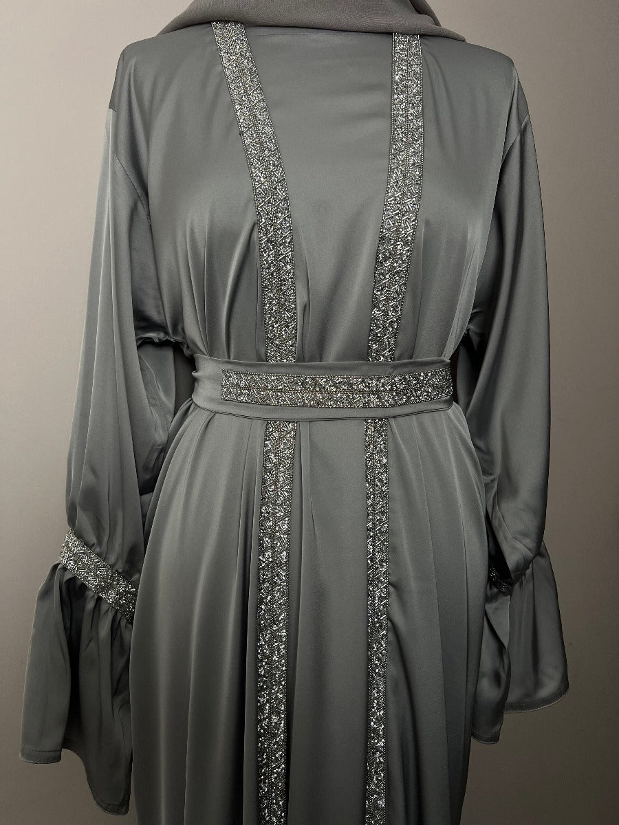 Grey Abaya, Women's Luxury Eid Abaya Sets by Dubayaluxe modest wear for women. glam abayas EID abayas