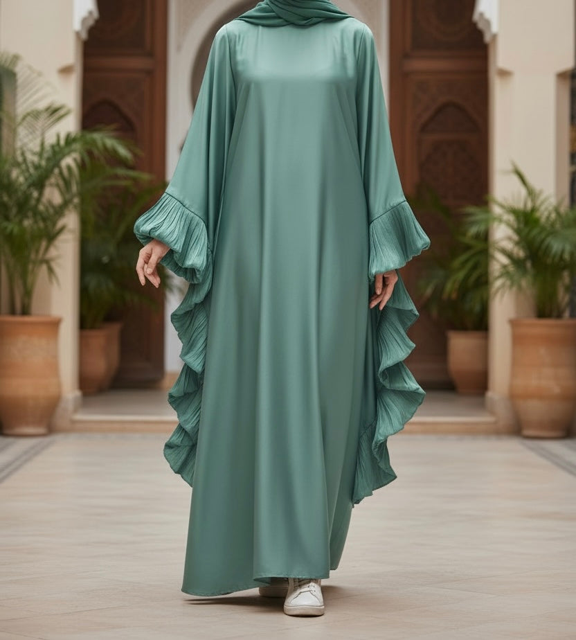 Zulaikha Aqua Blue Satin Abaya