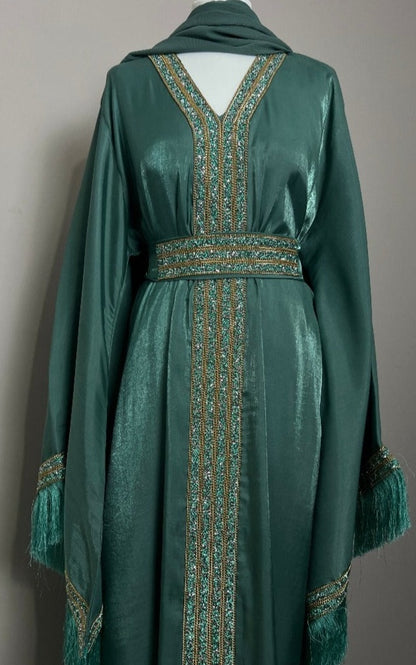 Luxury Eid Abaya Set by Dubayaluxe in sage