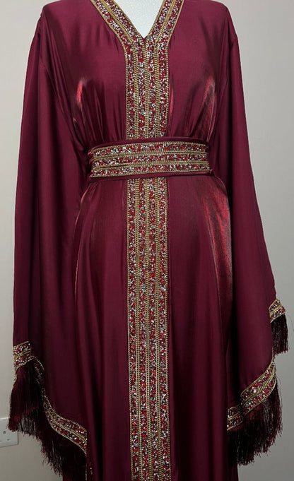 Luxury Eid Abaya Set by Dubayaluxe in Maroon