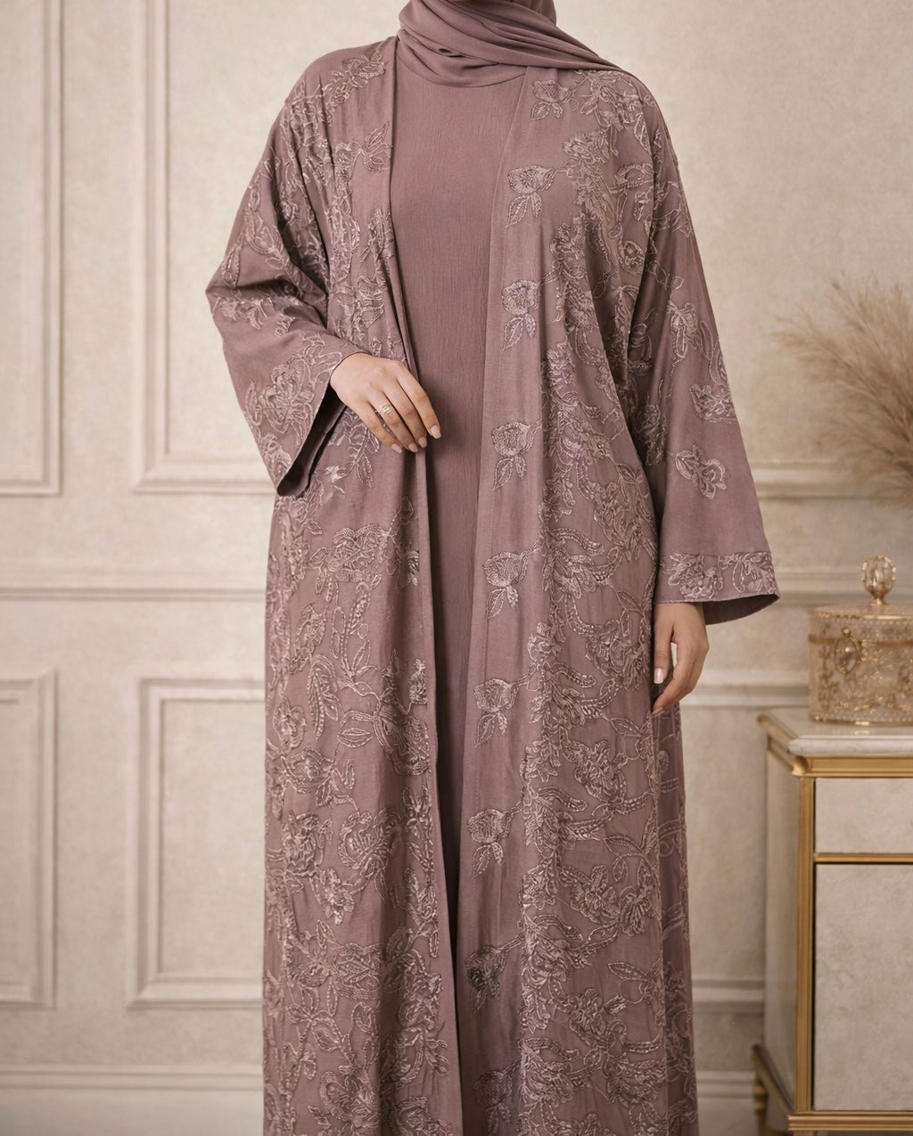 Hina Abaya- Mauve blush