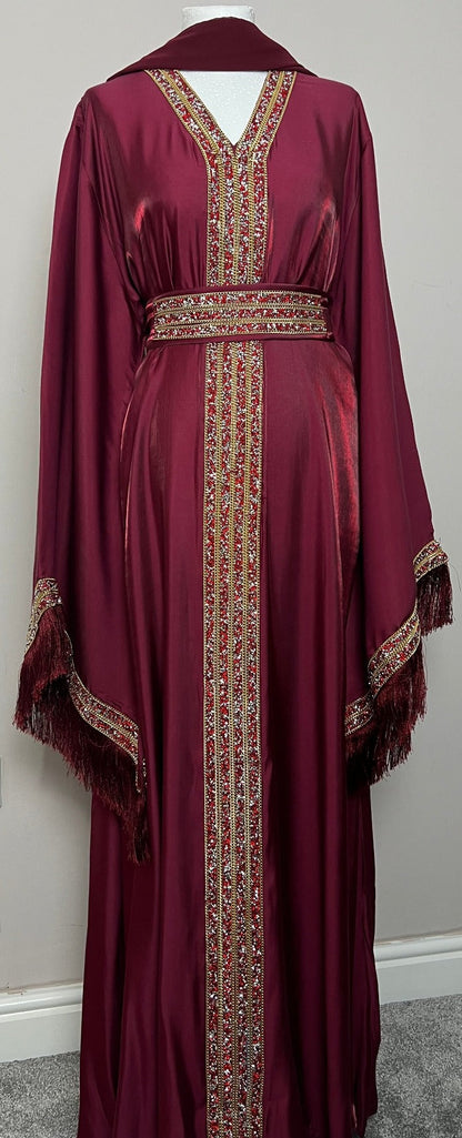 Luxury Eid Abaya Set by Dubayaluxe in Maroon