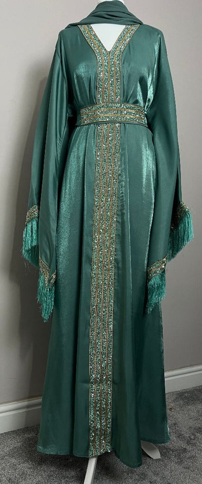 Luxury Eid Abaya Set by Dubayaluxe in Sage