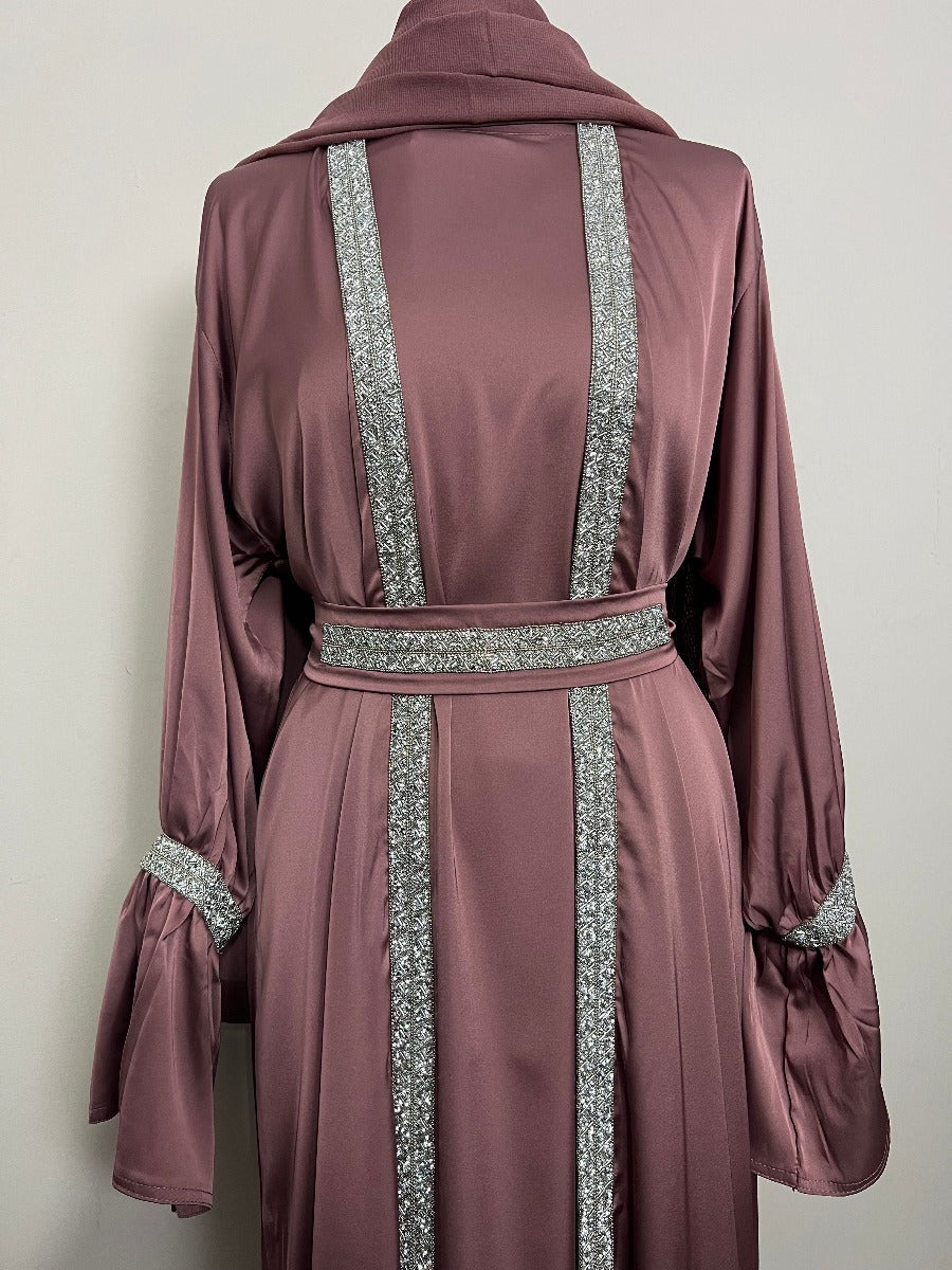 Pink mauve abaya Women's Luxury Eid Abaya Sets by Dubayaluxe modest wear for women. glam abayas EID abayas