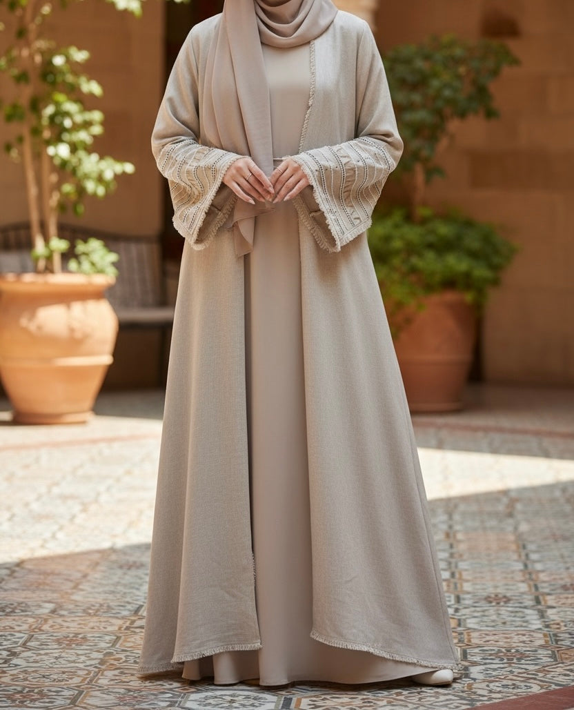 Isra Stone Linen Abaya
