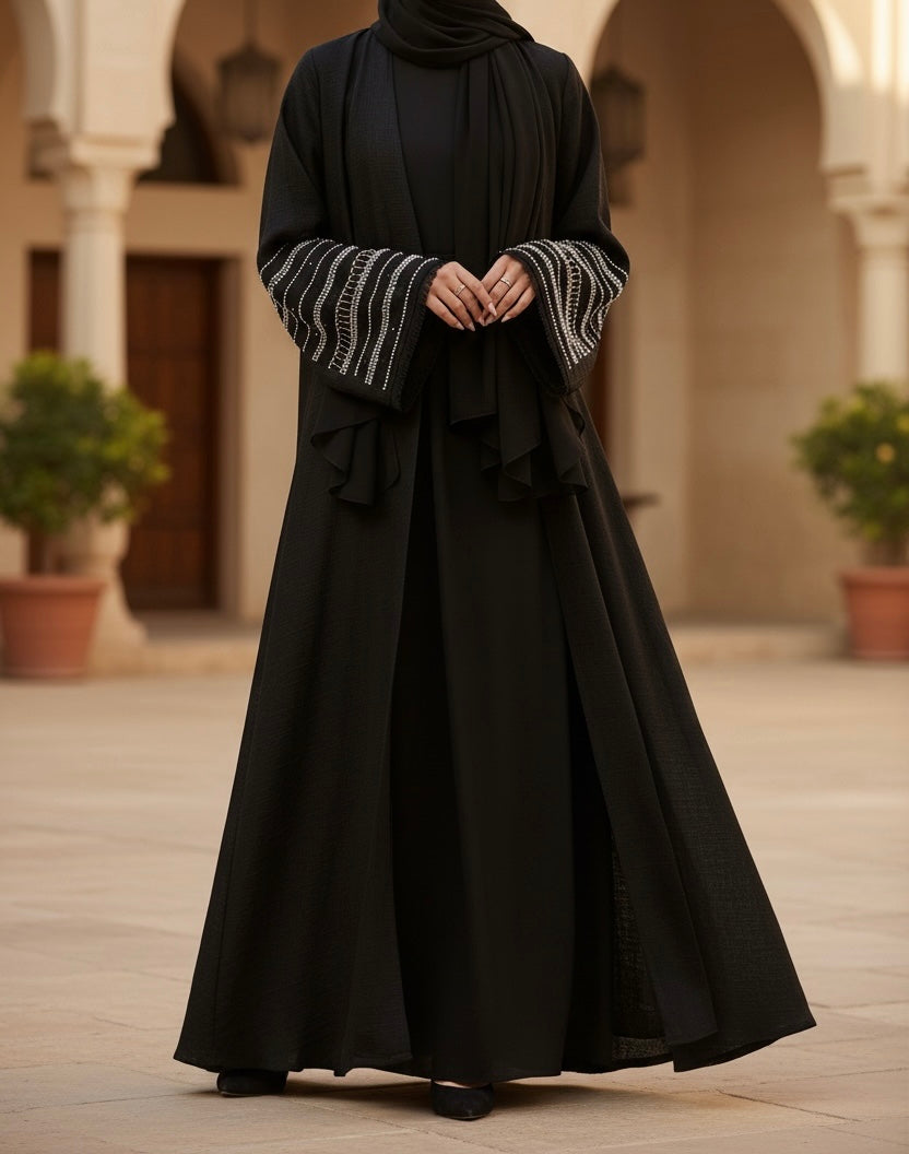 Isra Black Linen Abaya