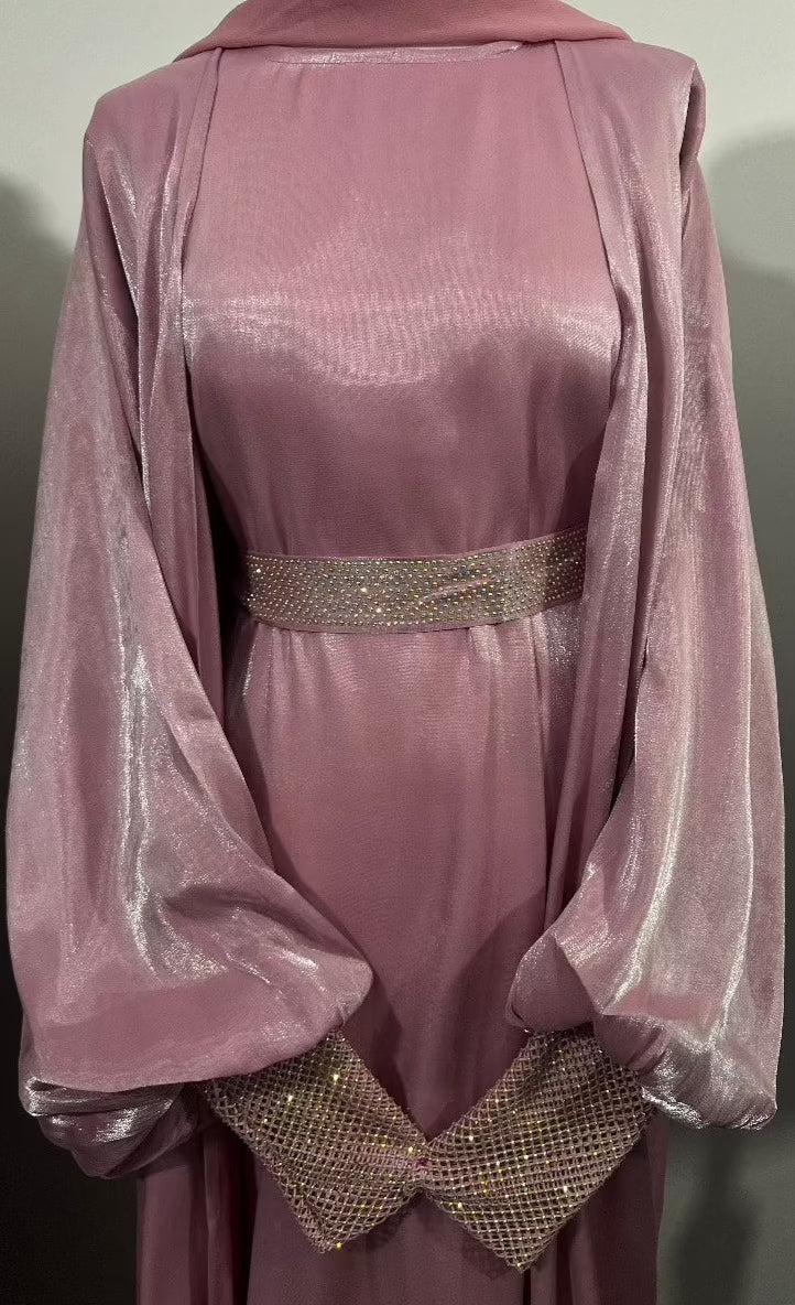 Gorgeous pink 4 piece abaya set, Inner abaya belt with chiffon scarf, women's abayas, comfortable and elegant abaya’s muslim modest fashion arabic clothing