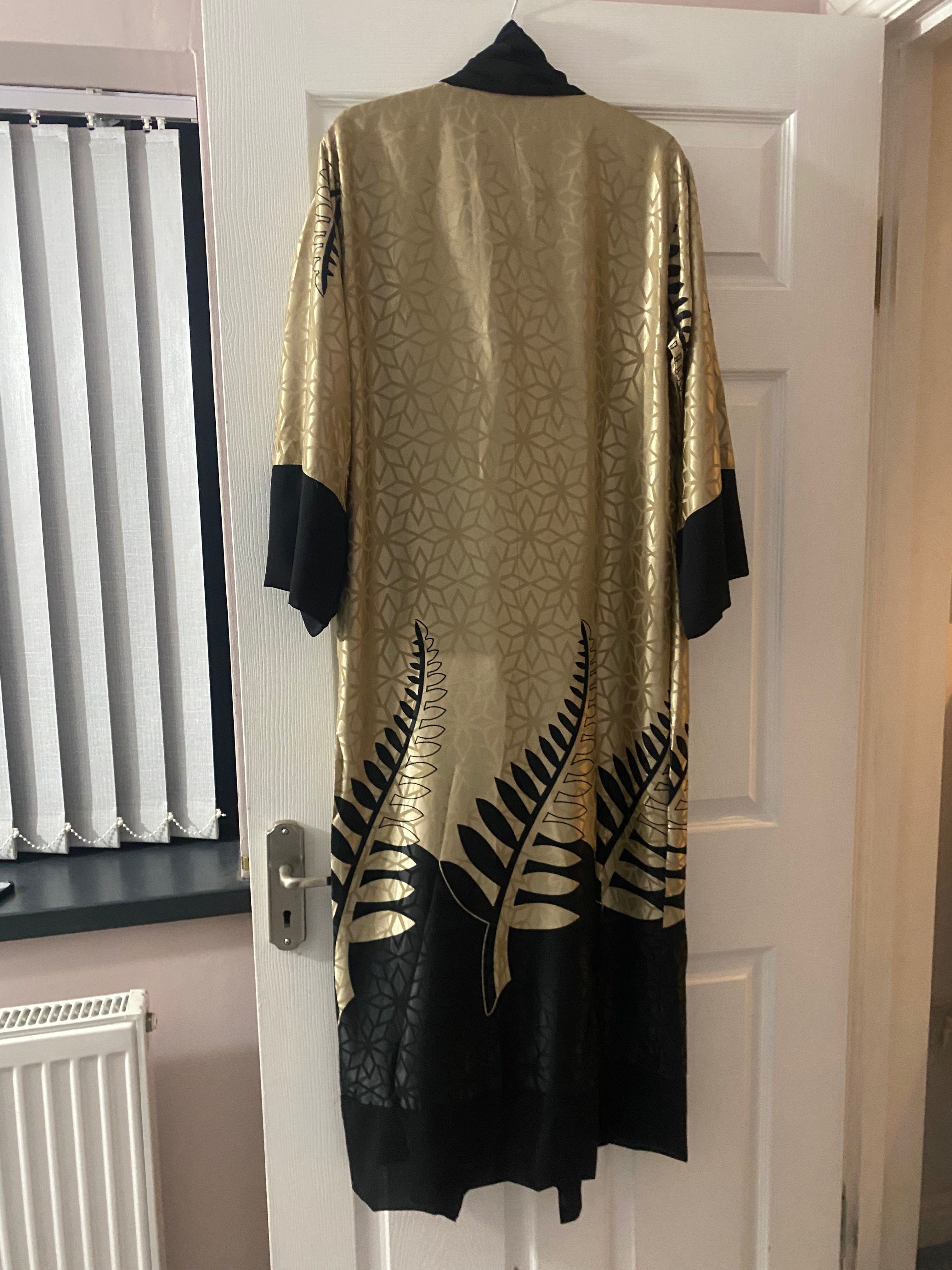 Batwing Kimono Satin abaya in Gold and Black