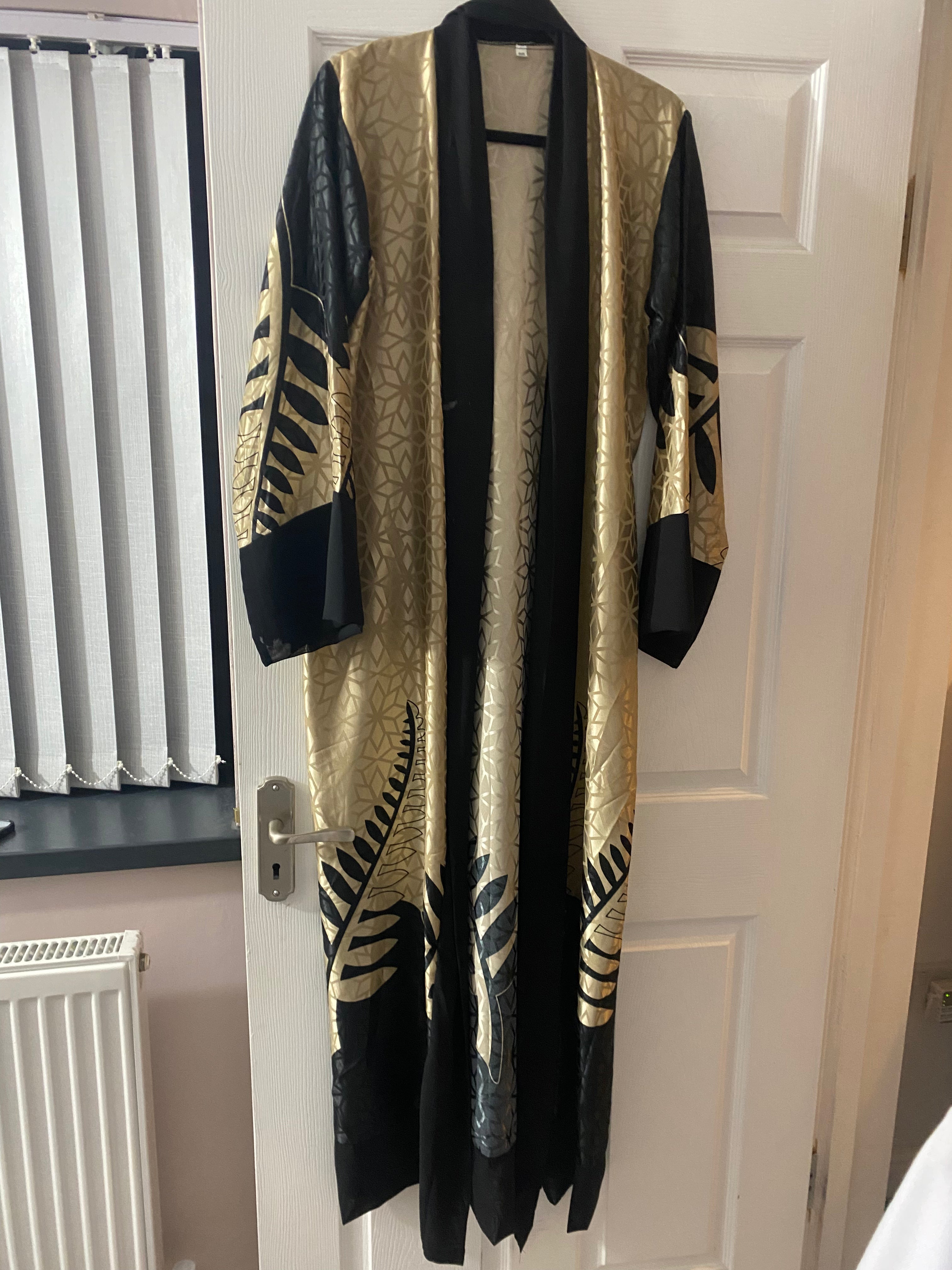 Batwing Kimono Satin abaya in Gold and Black