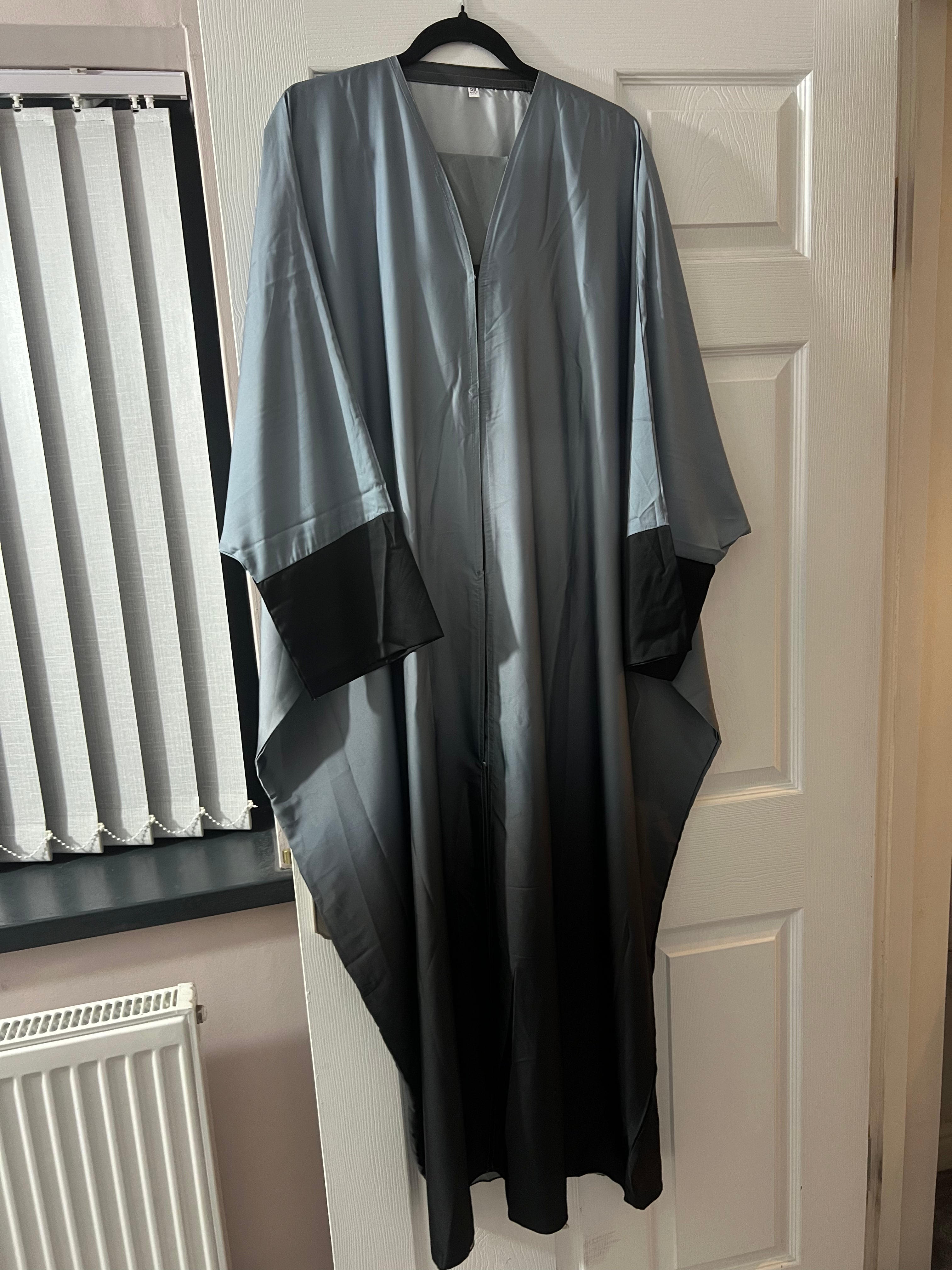 Women's Batwing Satin Abaya in Grey Tie-Dye